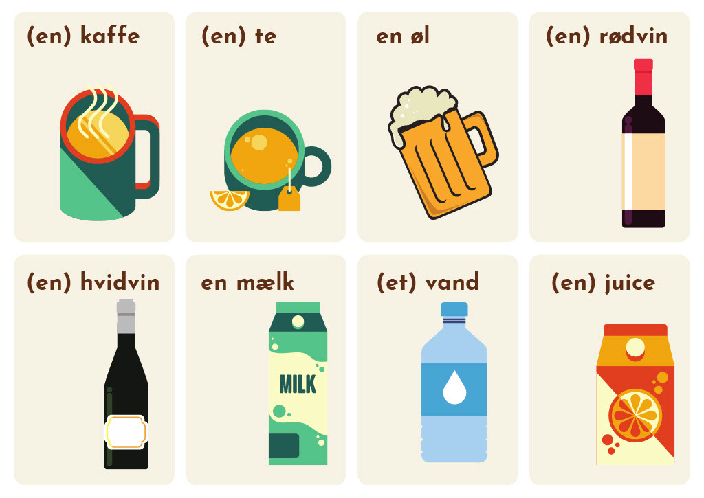 Images of drinks with danish text