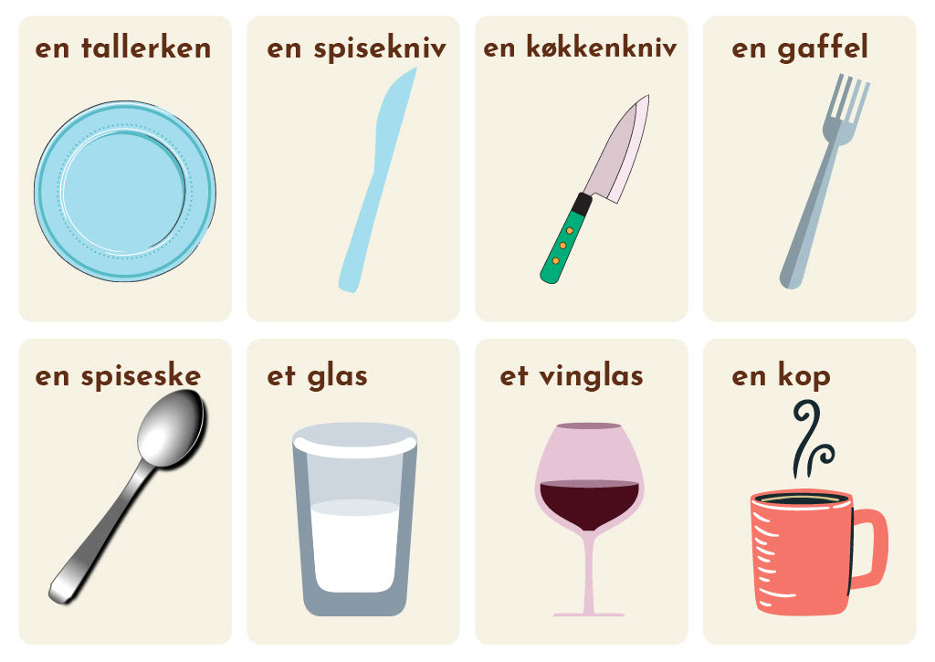 Images of cutlery in Danish